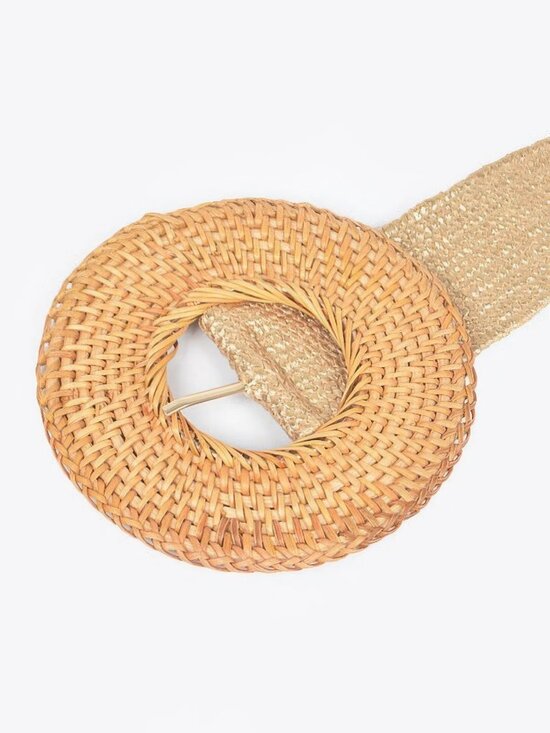 Round Handmade Bamboo Buckle Elastic Belt